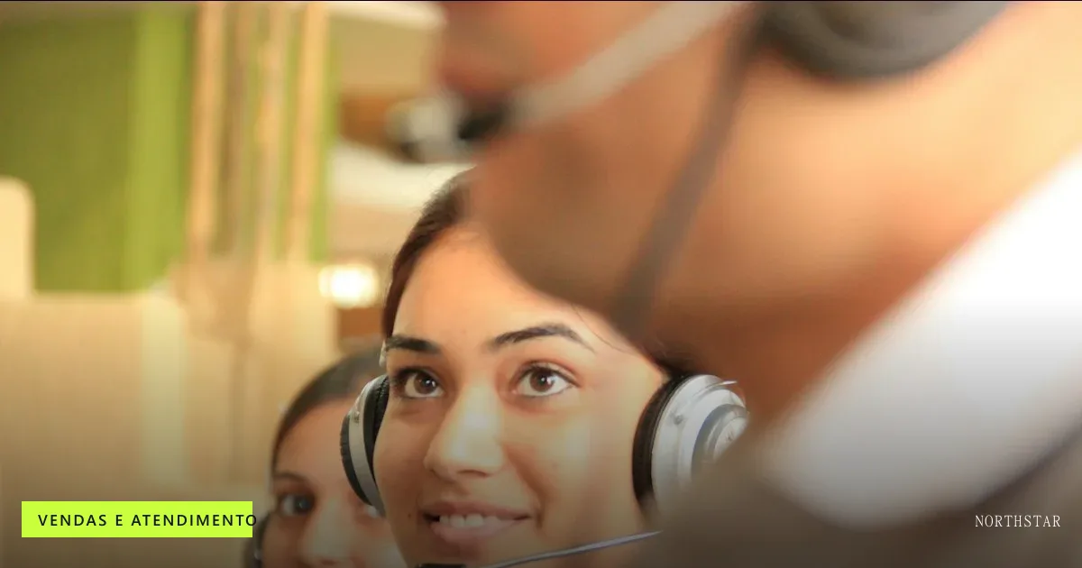 Equipe de atendimento ao cliente com headsets em um call center